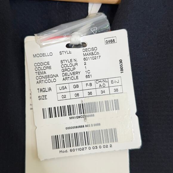 MAX&CO Decisio Wool Collarless Lapel Long Trench Coat Navy Blue Sz 2 NWT $789 - Picture 5 of 9